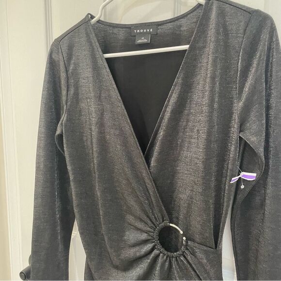 Trouve Metallic Black Faux Wrap Women’s Top Size XS - Picture 5 of 6